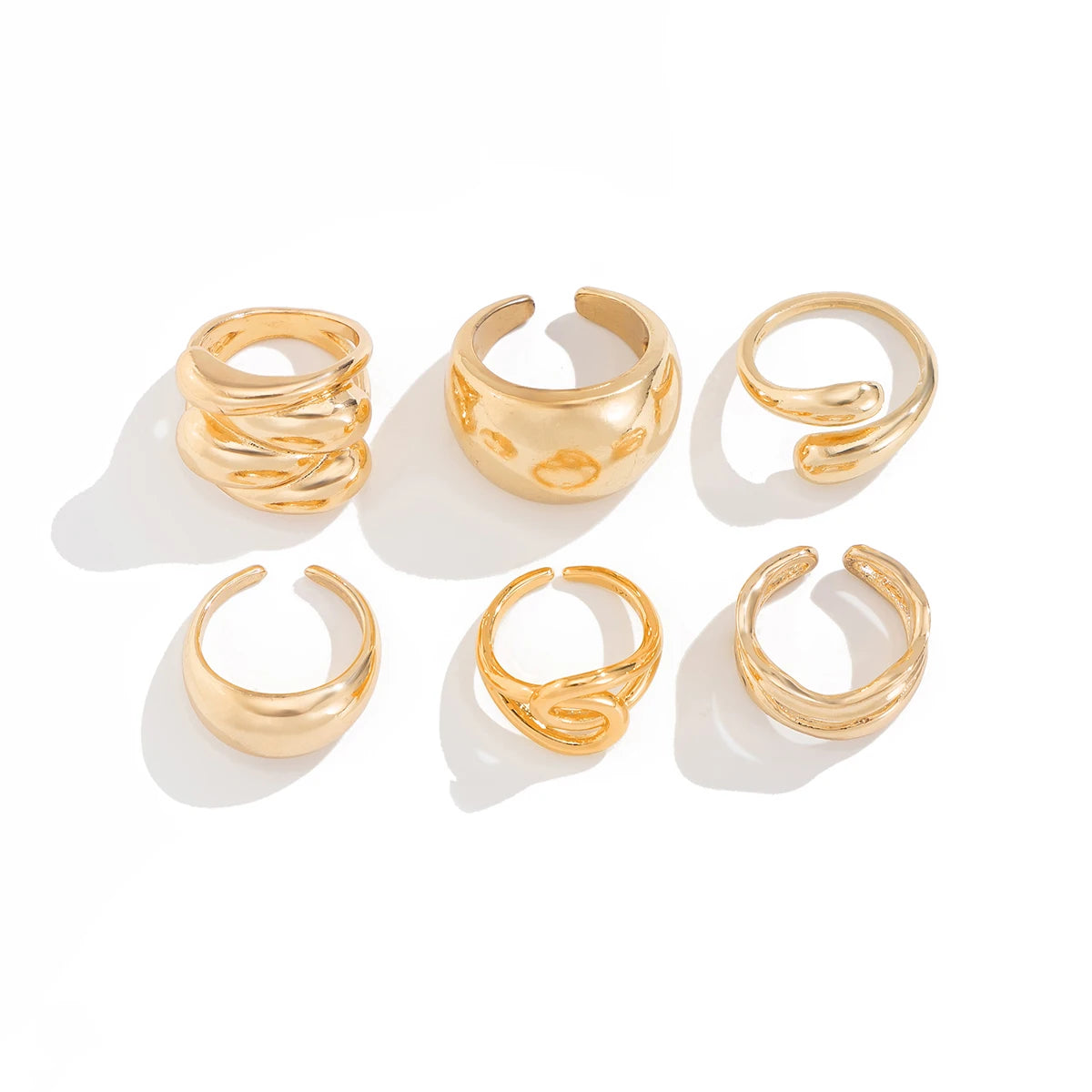 Trendy Exquisite Irregular Geometric Rings Set Women Creative Simple Metal Opening Finger Ring Aesthetics Jewelry Gift