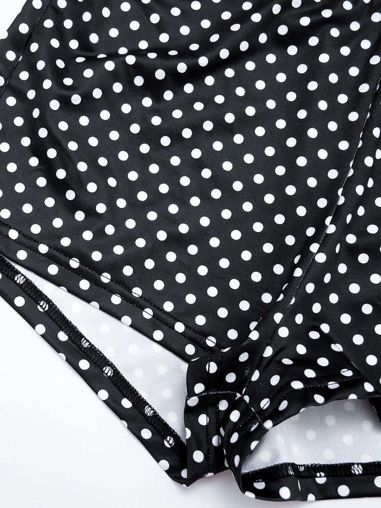 Sexy Polka Dot 3-Piece Set Women Cape Sleeves+Chest Wrapped+Shorts Matching Sweet Simple Basic Stretch Skinny Outfits