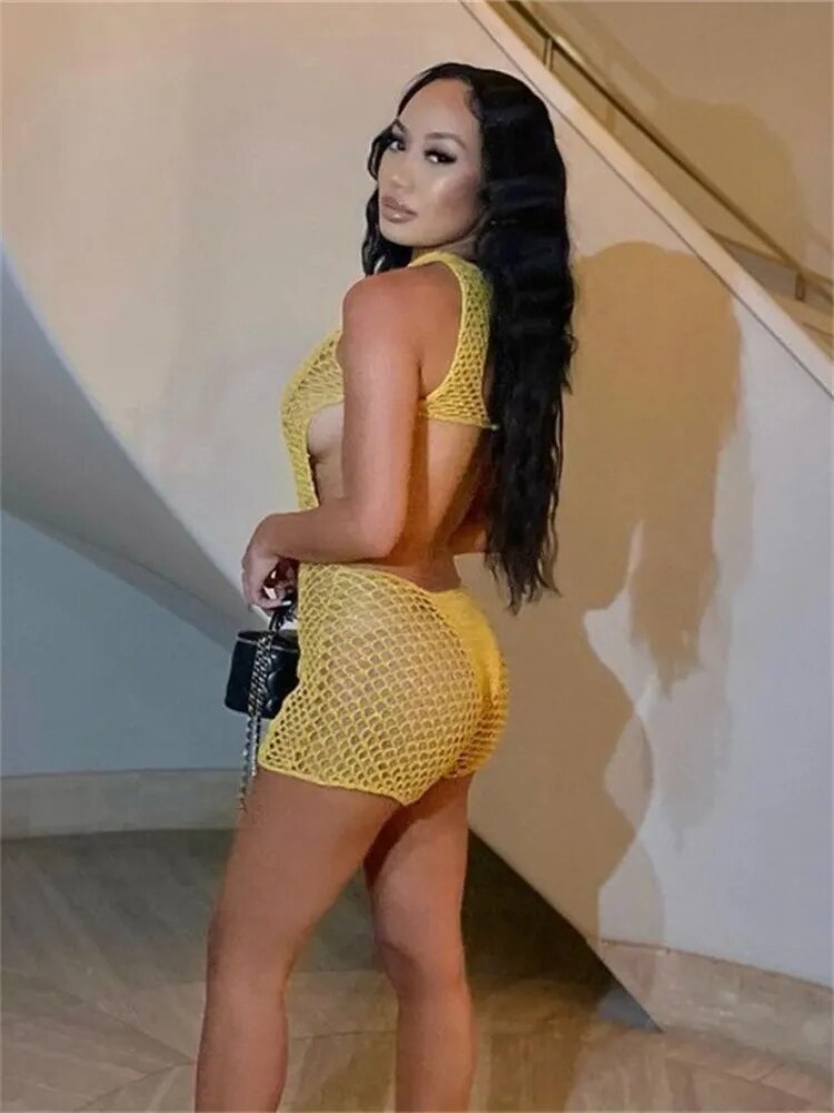 Sexy Romper Sleeveless Summer Fashion Crochet See Through Backless Solid Casual Skinny Elastic Streetwear Playsuits