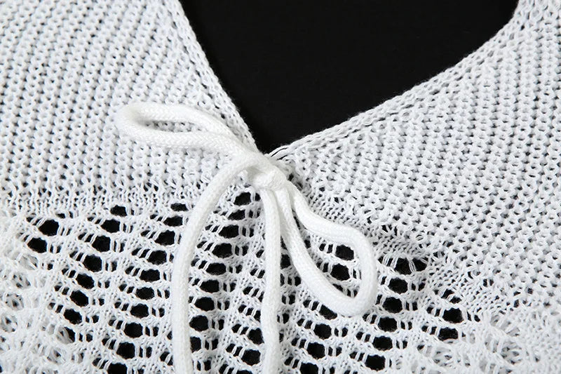 Hollow Knit Halter Backless Long Dresses White Crochet Beach Vacation Outfits for Women Elegant Summer Dress