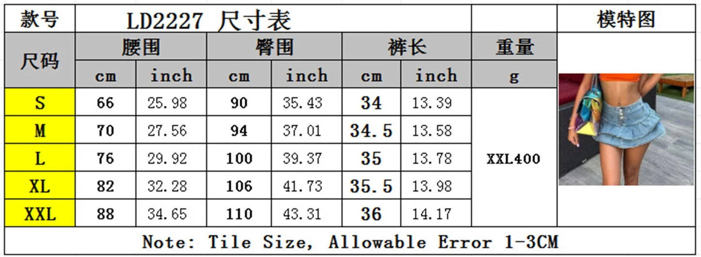 Sexy Denim Tierred Skirt Women Summer Casual High Waist A-line Buttons Beach Holiday Street Wash Blue Jeans Bottom