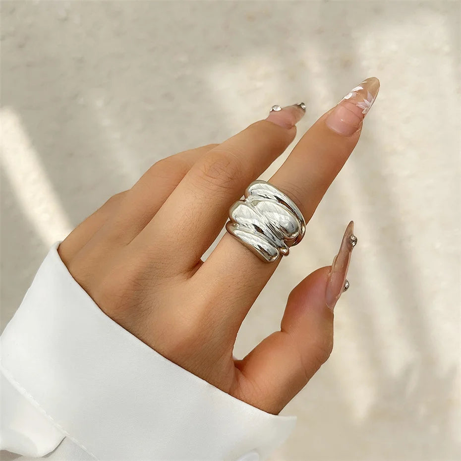 Vintage Gothic Geometric Metal Rings for Women Trend Boho Flower Irregular Circular Couple Ring Wed Jewelry Accessories New
