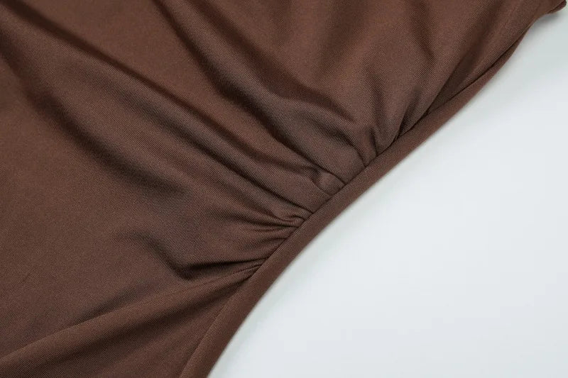 Twisted One Shoulder Sleeveless Maxi Dresses for Elegant Woman Brown Sexy Party Outfits