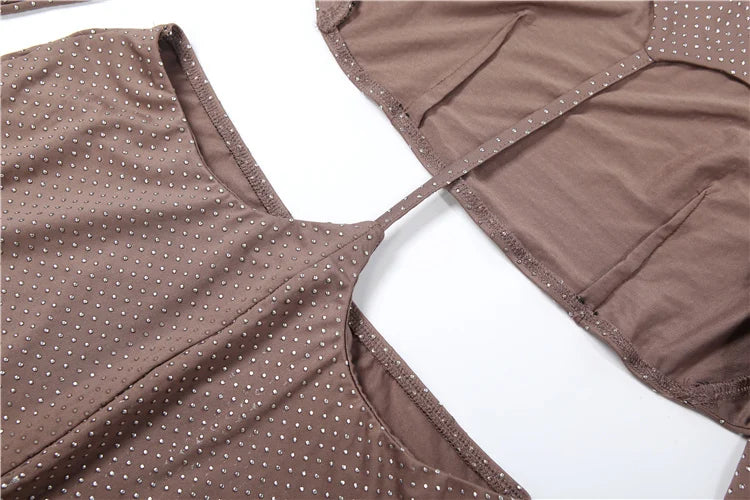 Waistless Long Dress Woman o-Neck Full Sleeve Rhinestone Decoration Backless Design Midnight Prom Party Elegant Vestidos