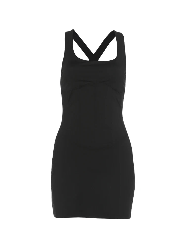 Fashion Simple Dress Women Trend Classic Low-Neck Sleeveless Patchwork Stretch Skinny Elegant Party Club Bodycon