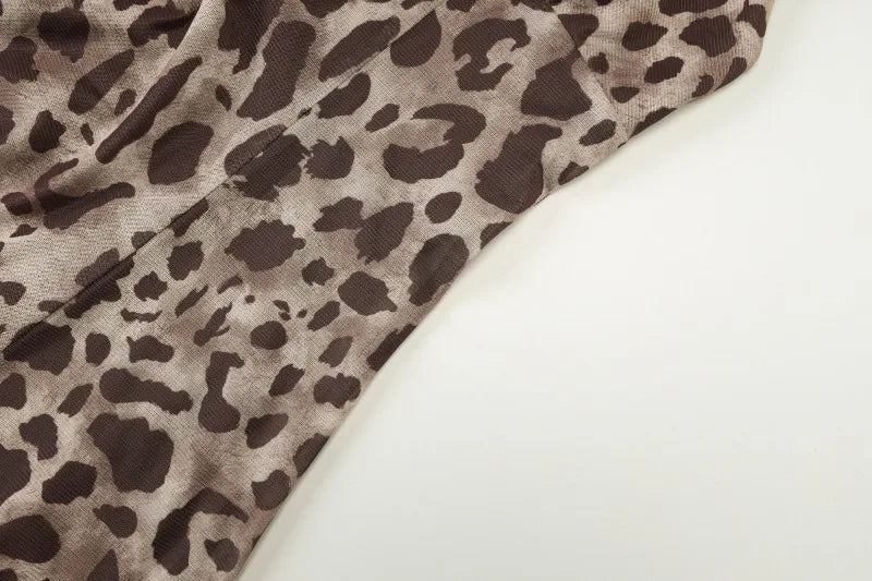 Leopard Print Mesh Sexy Dresses for Summer 2025 Spaghetti Strap Deep V Neck Backless Mini Dress Club Wear