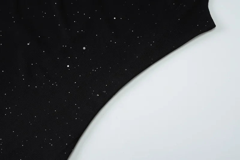 Glitter Sequin Mesh Black Long Party Dress Woman Elegant Sexy Sleeveless Maxi Dresses with Scarf