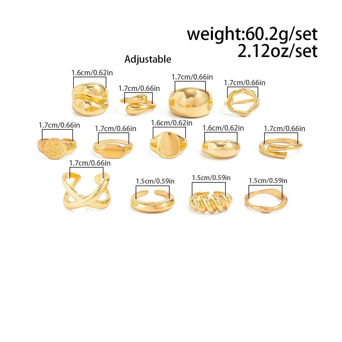 13Pcs/Set Creative Irregular Water Drop Open Rings Women Punk Gold Color Adjustable Knuckle Joint Rings Couple Jewelry