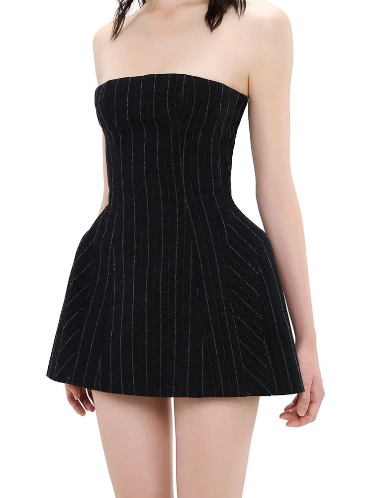 Stretch Dress Women Stripe Trend Sleeveless Coquette Midnight Party Clubwear Skinny Sexy Fashion Chic Hottie Mini Bodycon