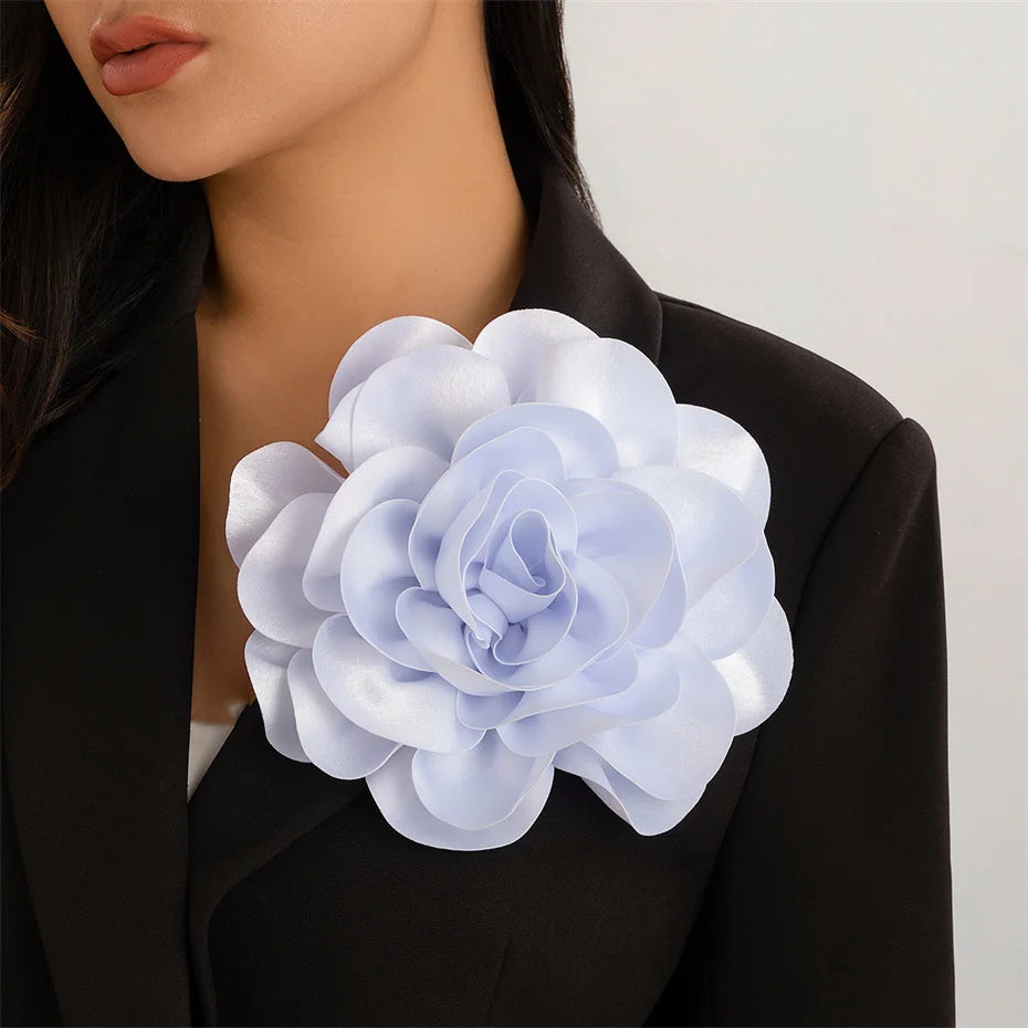 20CM Exaggerated Multilayer Satin Rose Flower Brooch for Women Wed Bridal Elegant Party Pin Jewelry Accessories Gift
