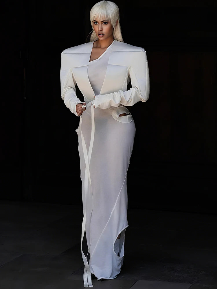 Hipster Patchwork Crop Jacket Women Autumn Cross Bandage Open Stitch Extra Long Sleeve Streetwear Fashion Wild Coat