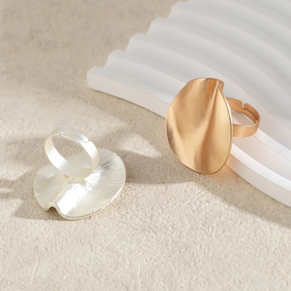 2Pcs Unique Irregular Geometric Open Rings Set for Women Punk Gold Color Adjustable Finger Ring Couple Wed Accessories