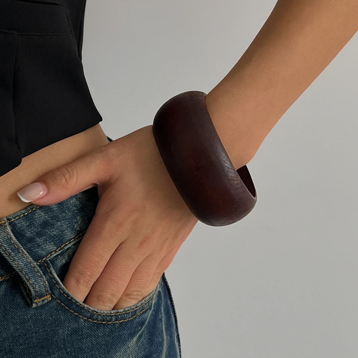 Vintage Retro Irregular Wood Bangles for Women Fashion Statement Creative Geometric Chunky Bracelets Couple Jewelry New