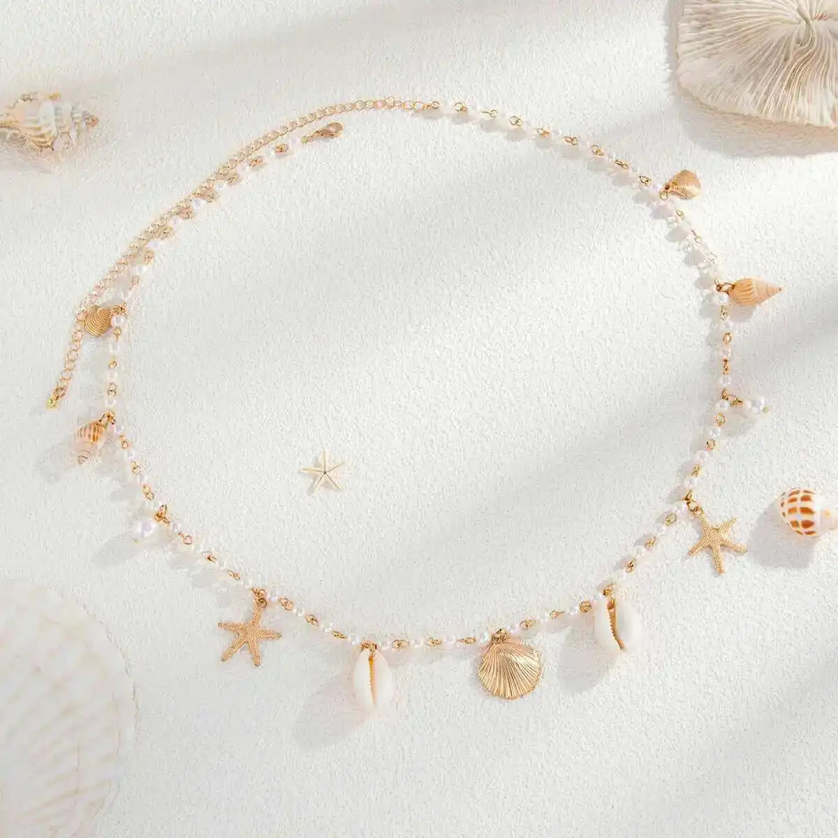 Bohemian Imitation Pearl Starfish Conch Pendant Waist Chain for Women Summer Beach Sexy Bikini Body Chain Charm Jewelry