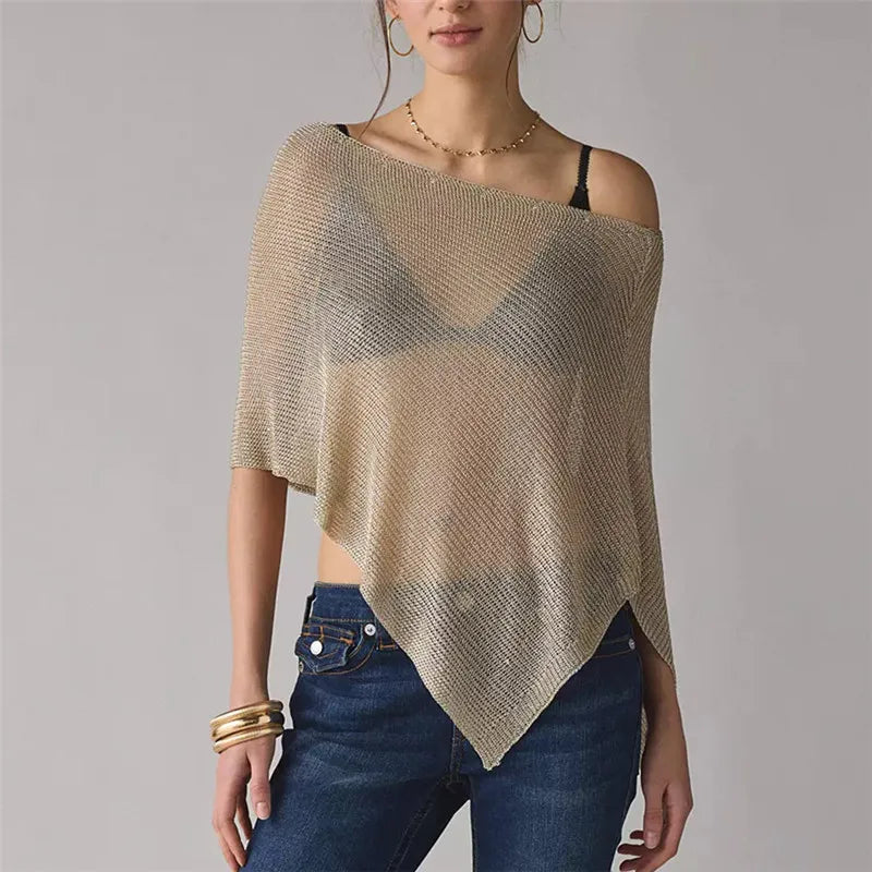 Women's Mesh Top Short Sleeve See Through Shirt Asymmetrical Hem Blouse Fashion Crew Neck Sheer Tops Summer Streetwear