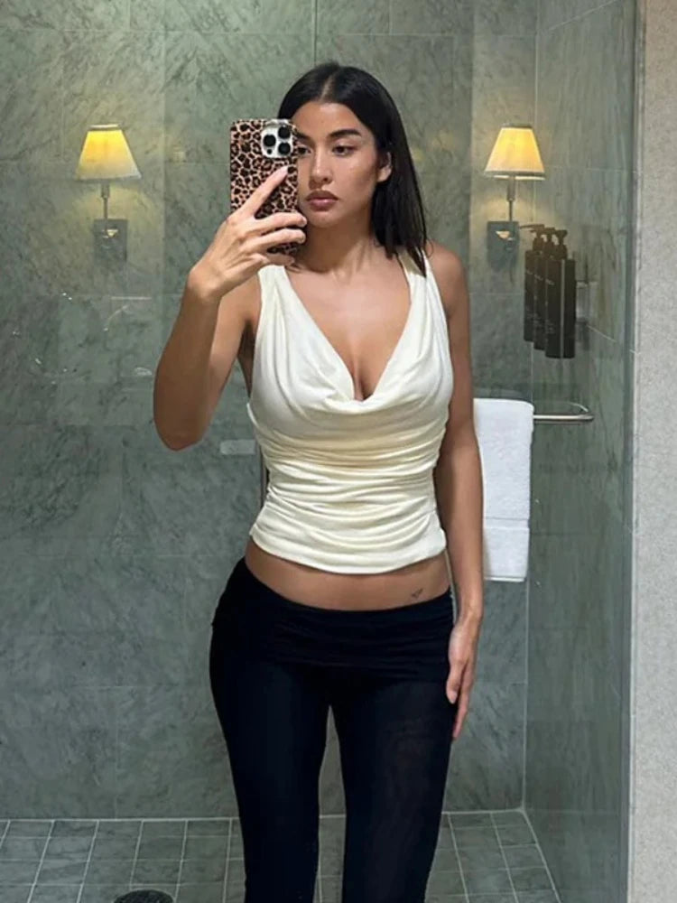 Twisted Hollow Out Backless V Neck Tank Tops Womens Summer Clothes 2025 Fashion Sexy Club Crop Top White Black