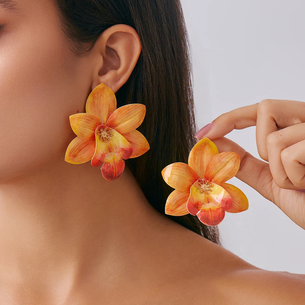 Y2K Boho Colorful Large Petal Flower Stud Earrings for Women New Trend Kpop Geometric Piercing Earrings Party Jewelry