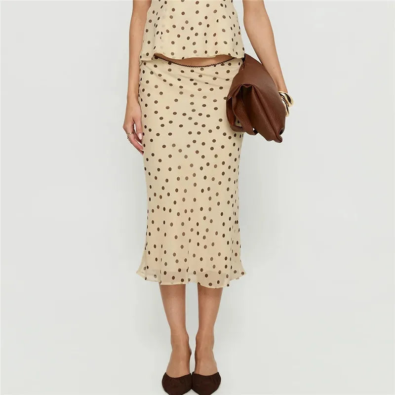 Womens Casual Midi Skirt Elegant Polka Dot Print Bodycon Pencil Skirt for Party Workout Daily Wear Summer Y2K Streetwear