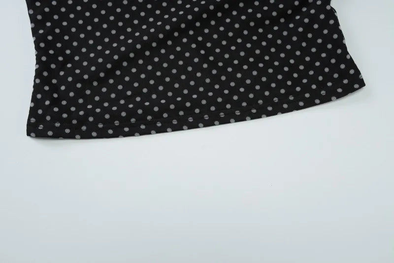 Polka Dot Print Halter Top Y2k 2000s Woman Clothes Sexy V Neck Backless Crop Tops Streetwear