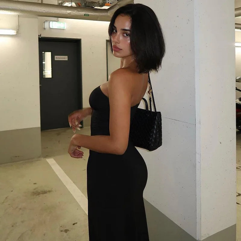 Strapless Backless Split Long Dresses for Women Clothing Fashion Spring Summer Sexy Black Dress
