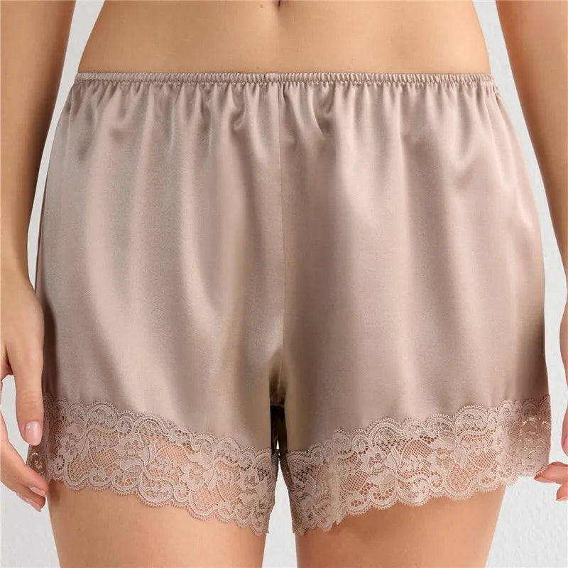 Chic White Satin Lace Shorts For Woman Casual Elastic Waist Shorts Summer Elegant High Waist Short Pants Lady Streetwear