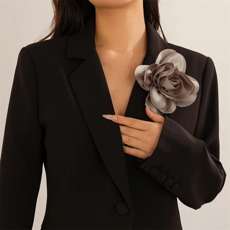 17CM Exaggerate Handmade Large Satin Flower Brooch for Women Wed Bridal Elegant Broochs Party Jewelry Accessories Gift
