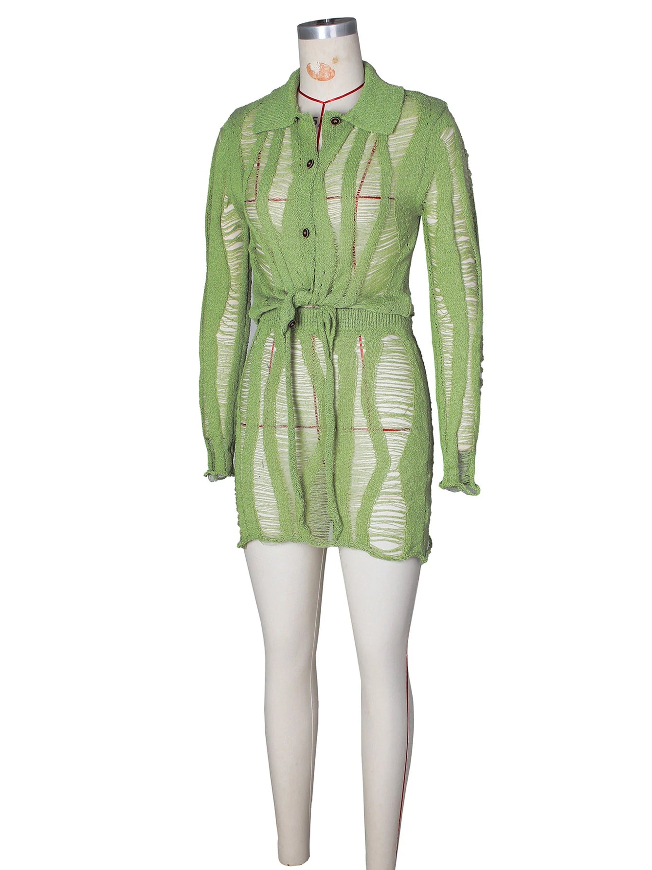 Thin Knit Women 2 Piece Set Sexy Coquette Full Sleeve Single-Breasted Blouse+Mini Skirts Clubwear Midnight Party Suit