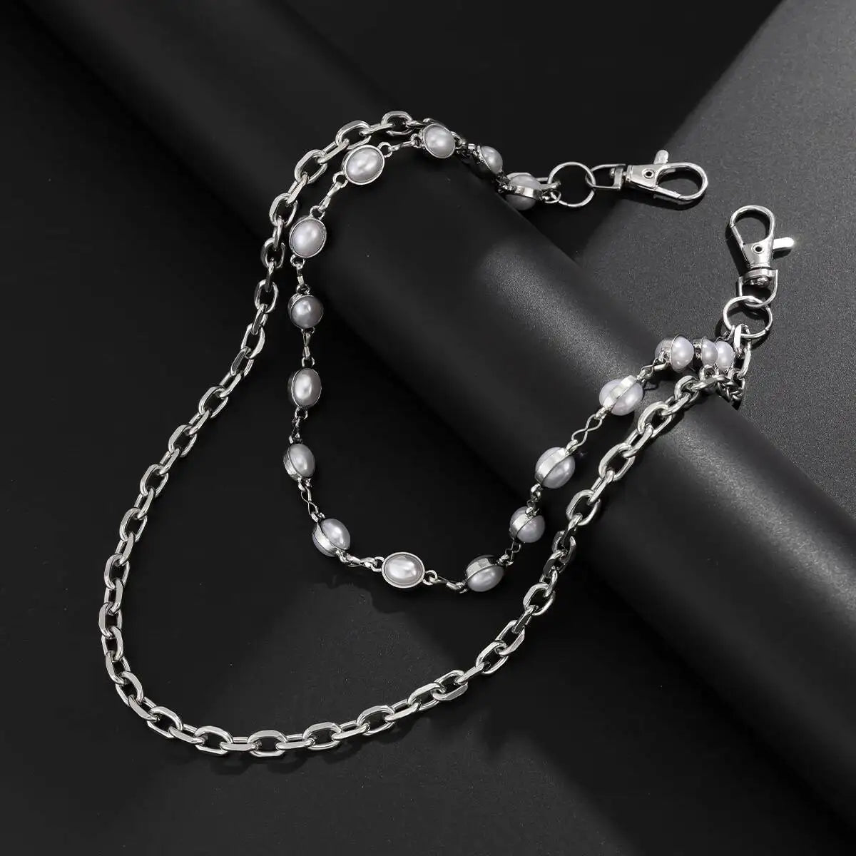 Vintage Imitation Pearl Keychain Wallet Belt Chain for Men Women Hip Hop Trousers Jeans Chain Steampunk Jewelry Gift