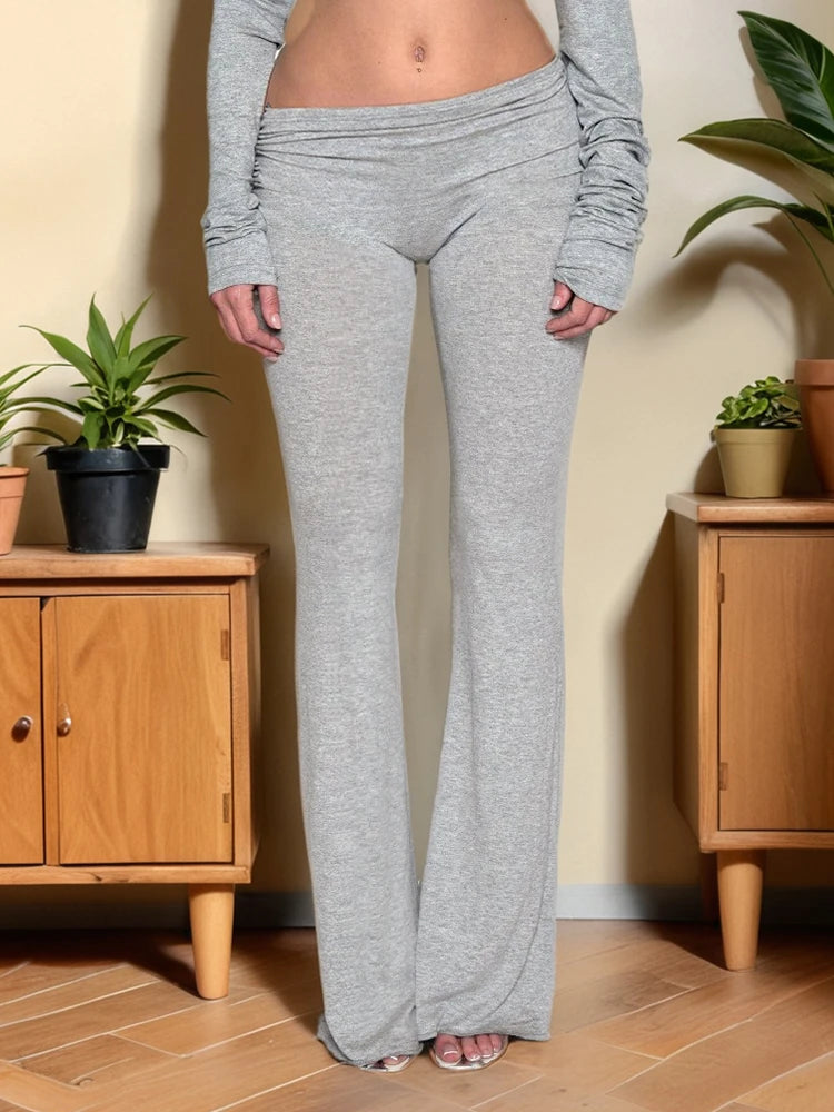 Casual Sporty Long Pants Women Ruched Elastic Waist Skinny Peach Hip Daily Simple Fashion Classic Streetwear Bottoms