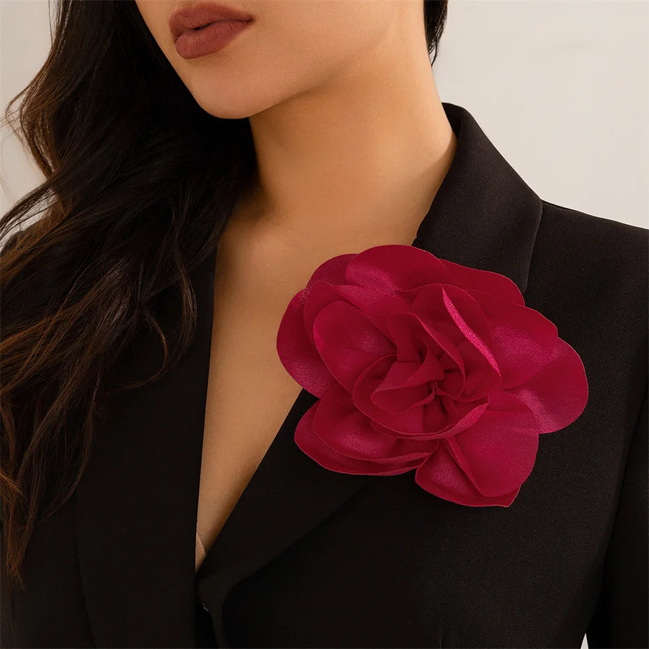 17CM Exaggerate Handmade Large Satin Flower Brooch for Women Wed Bridal Elegant Broochs Party Jewelry Accessories Gift