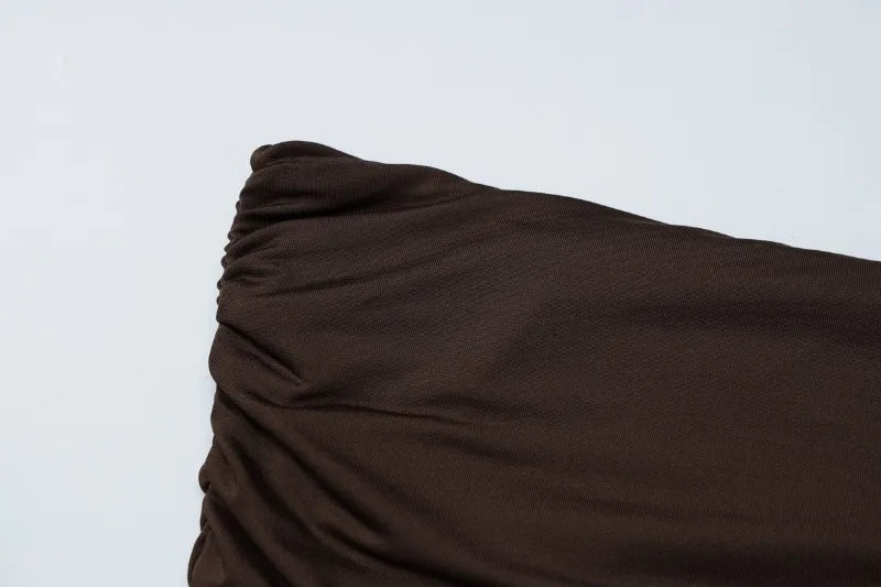 Woman Sexy Two Piece Outfit Off Shoulder Crop Top and Long Maxi Skirt Sets Elegant Party Ruched Dress