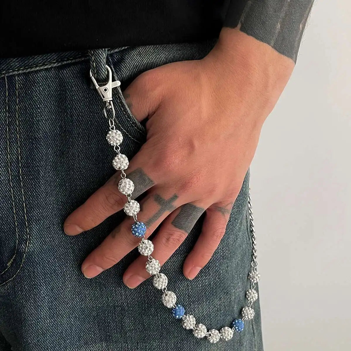 Harajuku Hip Hop Rhinestone Keychains Wallet Belt Jeans Trousers Hipster Pants Bag Chains Rock Jewelry for Men Trend