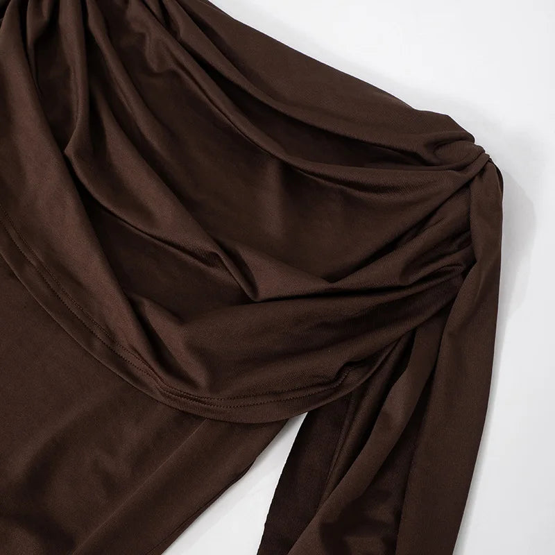 Cowl Neck Sleeveless Bodysuit Tops Spring Women Sexy Clothing Brown One Pieces Club Outfit