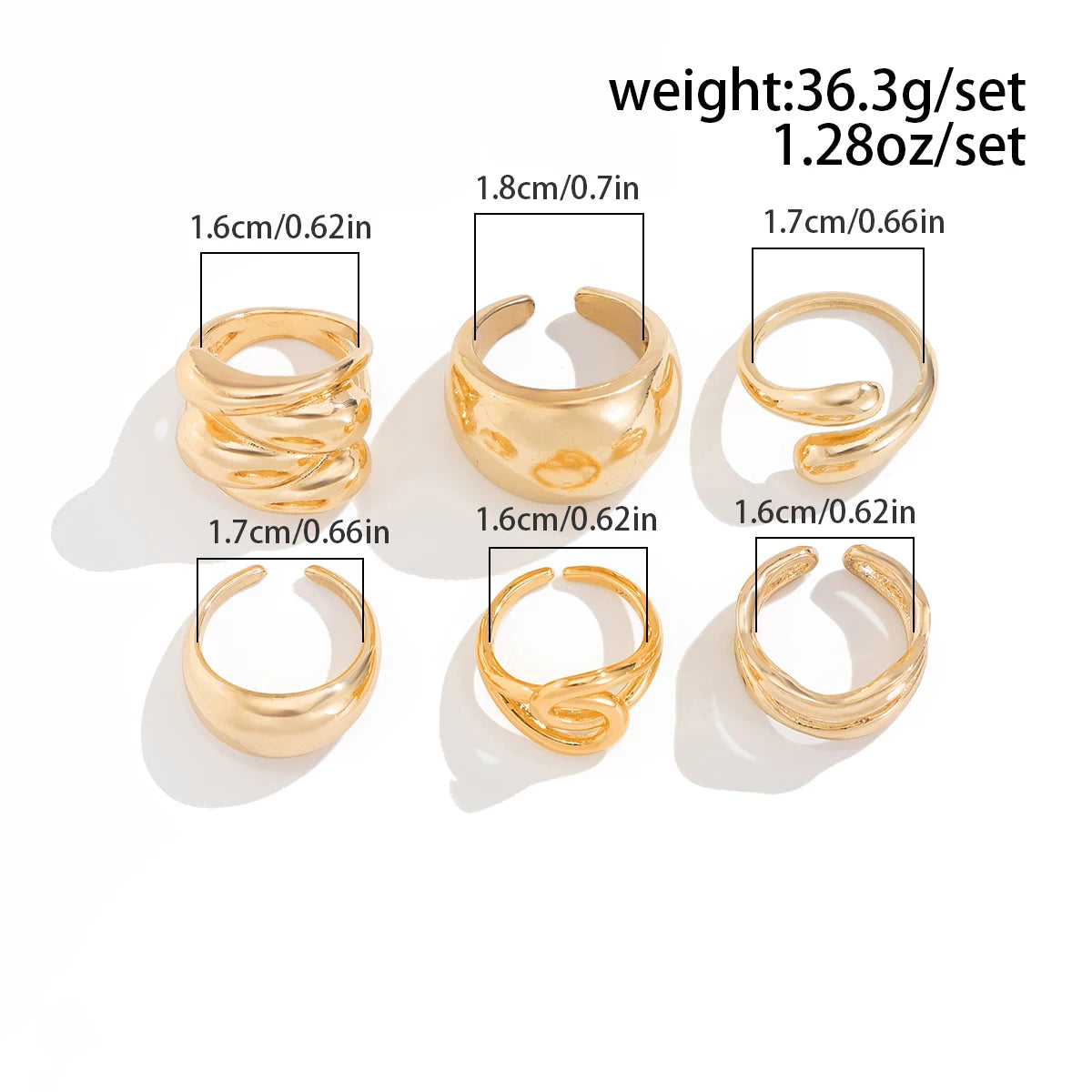 Trendy Exquisite Irregular Geometric Rings Set Women Creative Simple Metal Opening Finger Ring Aesthetics Jewelry Gift