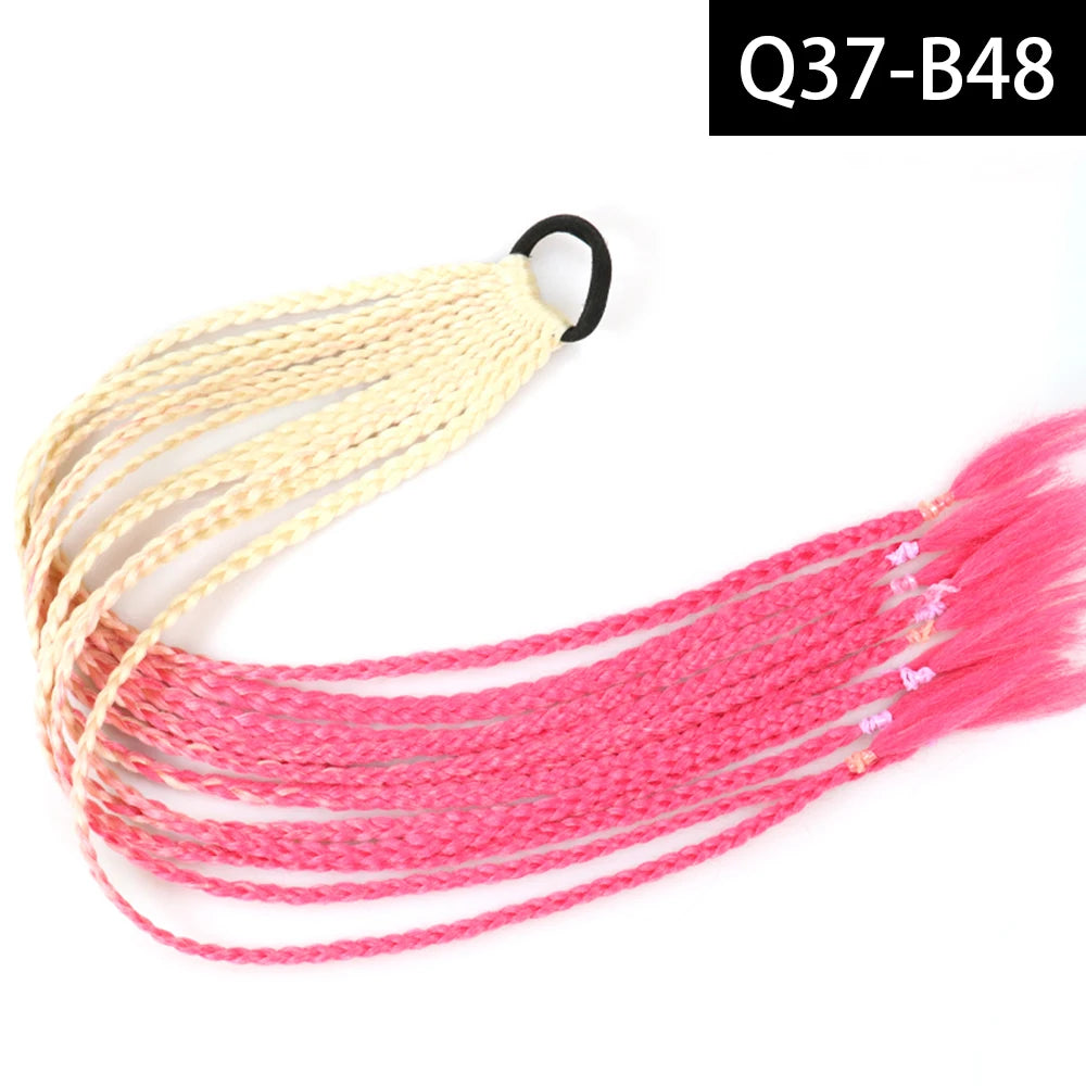 Synthetic Colored Braided Ponytail Hair Extension Rainbow Color Braids Pony Tail With Elastic Band Girl's Pigtail