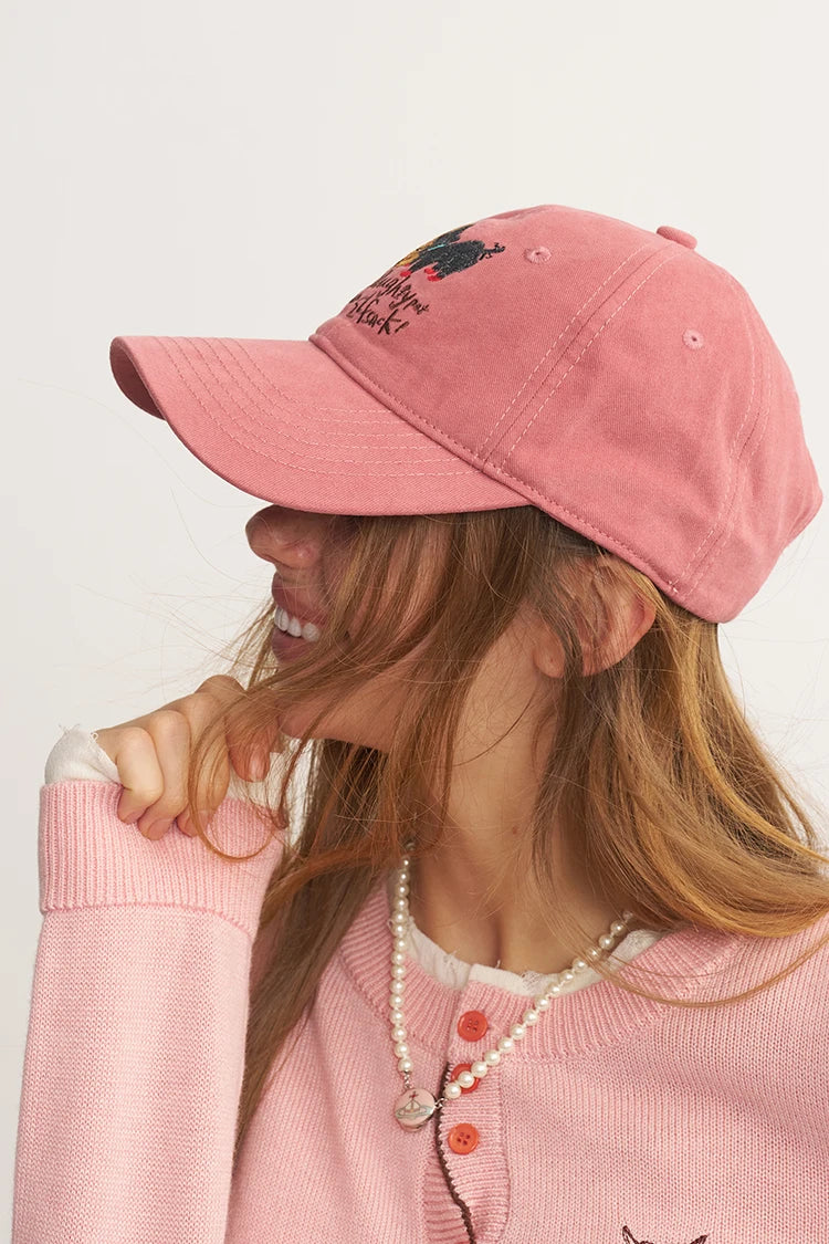 Cartoon Embroidery Baseball Cap, Cute Monster Graphic Peaked Hat for Casual Outdoor Wear