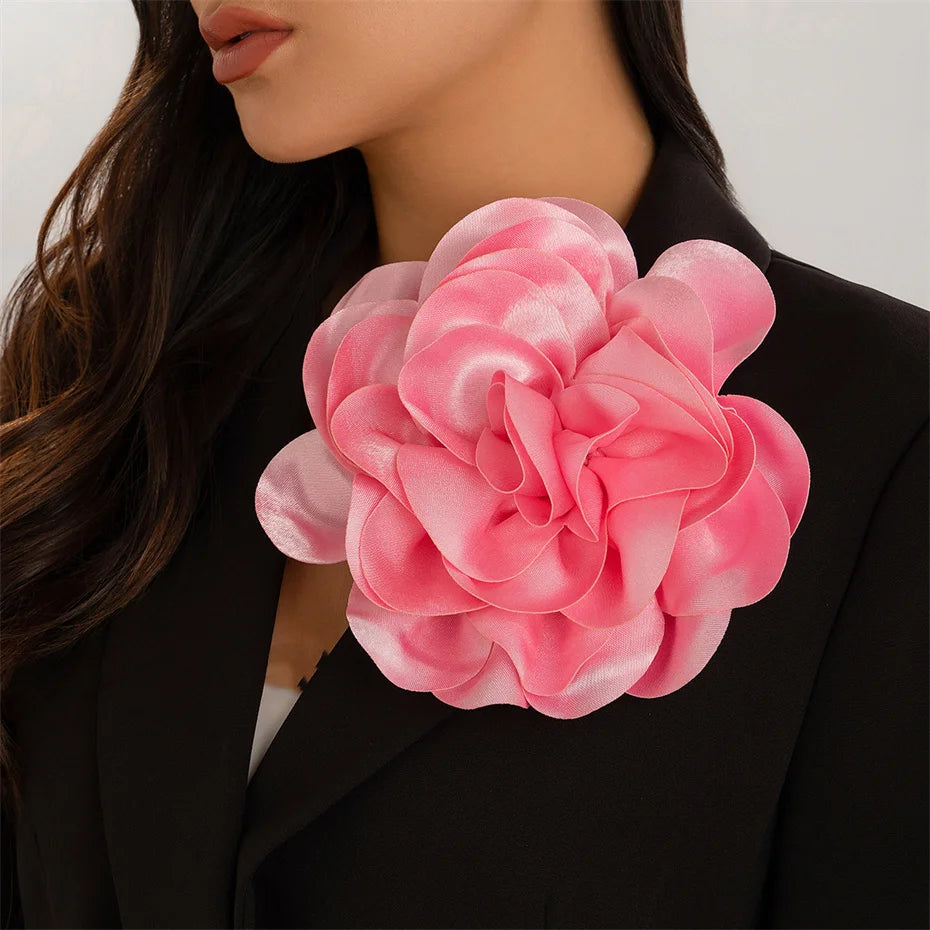 20CM Exaggerated Multilayer Satin Rose Flower Brooch for Women Wed Bridal Elegant Party Pin Jewelry Accessories Gift