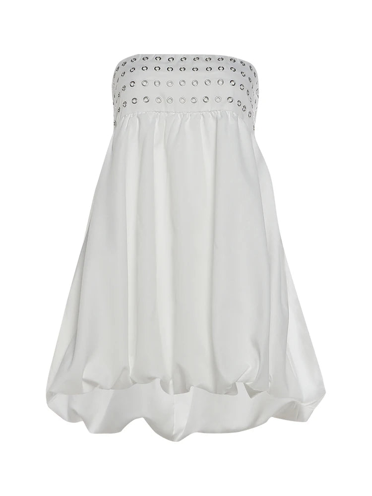 Chest Wrap Dress Women Round Stamp Print Fluffy Hem Sleeveless Simple Classic High Street Daily Chic Mini Bodycon
