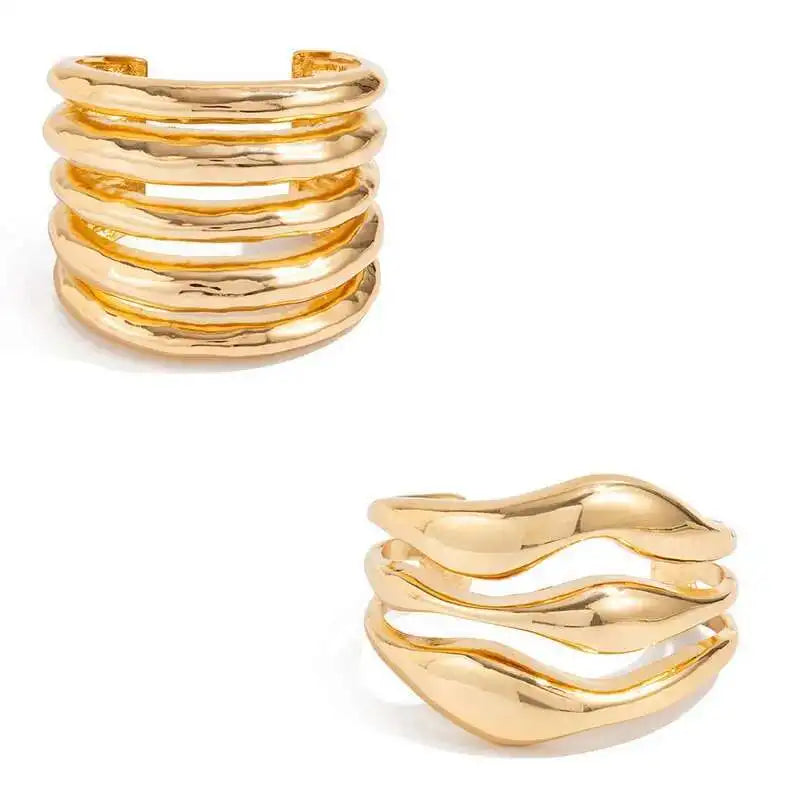 2 Styles Trendy Simple Chunky Thick Bangles for Women Vintage Smooth Curved Alloy Bracelet Summer Charm Jewelry Gift