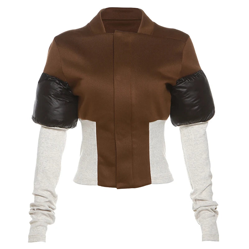 Contrast Patchwork Jacket Women Chic Zip Hipster Winter Trend full Sleeve Coat Wild Streetwear Casual Jersey Outwear