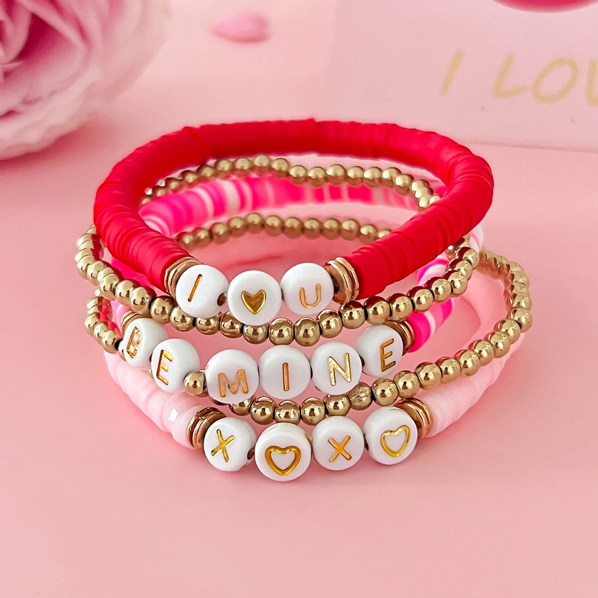 10 Styles Romantic Soft Ceramic Acrylic Beads Letter Chain Bracelet Boho Sweet Heart Bangles Y2K Aesthetics Jewelry New