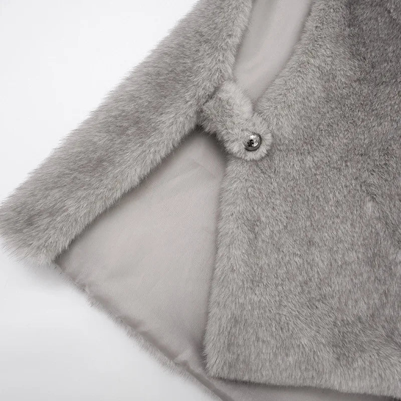 Woman Vests Luxury Faux Fur Warm Fluffy Turtleneck Buckle-down Sleeveless Top Coat Jacket Winter Clothes