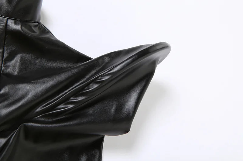 Black Pu Leather Jacket Women Black Irregular Extra Short Jackets Streetwear Fashion Gothic Winter Clothes