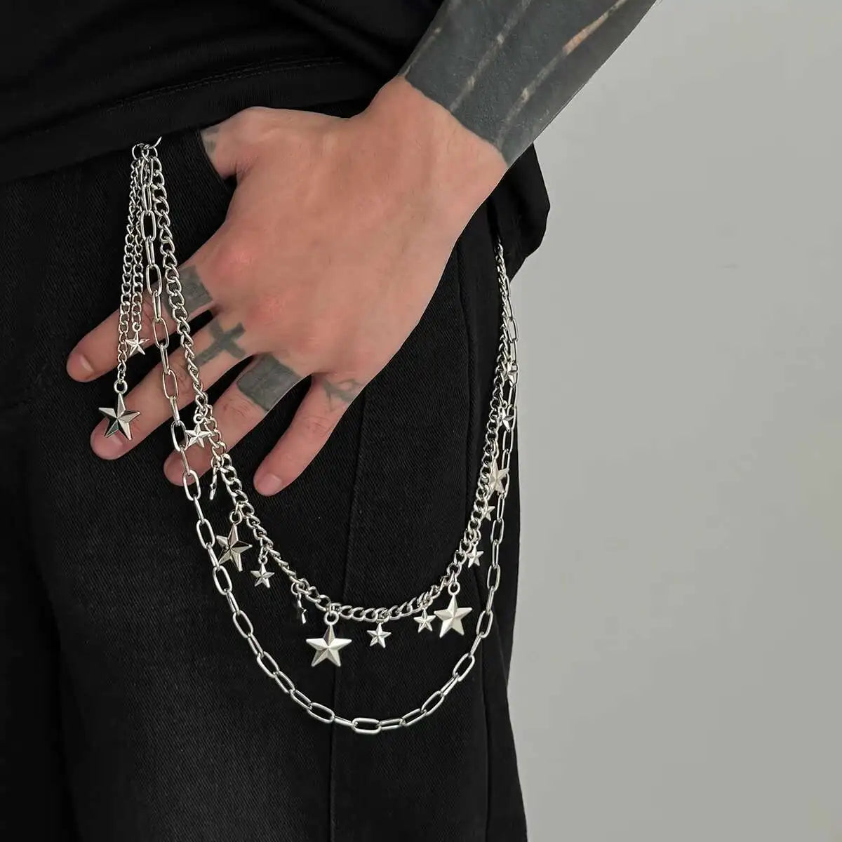 Trendy Hip Hop Double Layer Jeans Pants Chain Men Women Creative Star Pendant Bag Waist Chain Steampunk Jewelry Gift