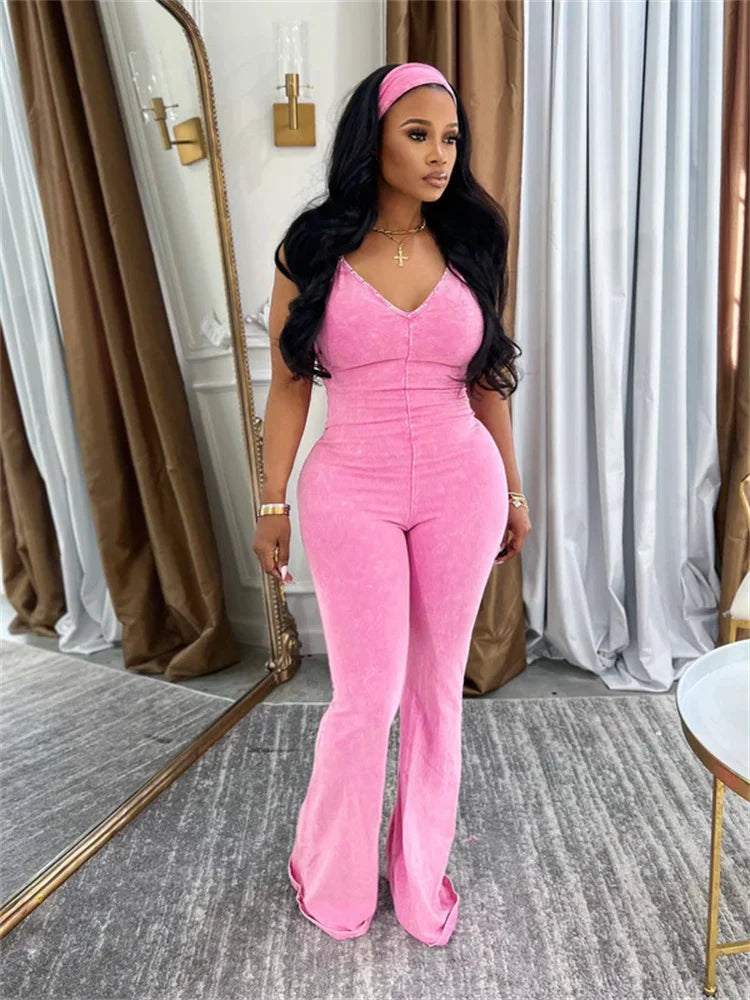 Distressed Style Denim Jumpsuit Women Sexy Low-Neck Backless Skinny Peach Buttocks Hot Girls Street Fashion Overalls