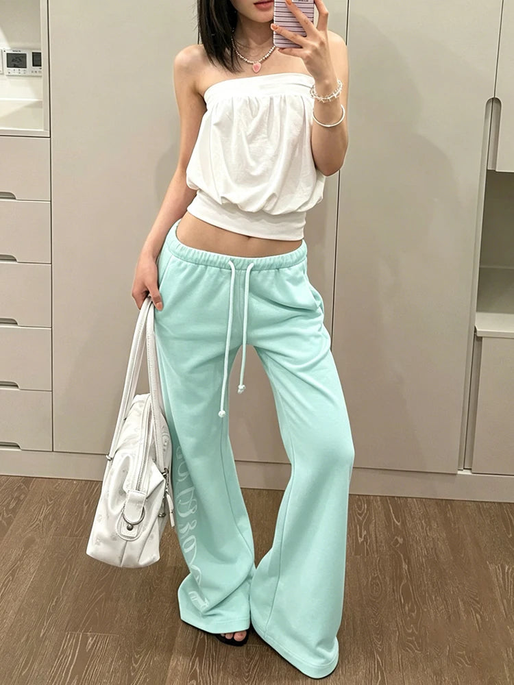 Leisure 2-Piece Set Women Sexy Solid Simple Tank Tops+Letter Print Drawstring Pant Summer Street Daily Hottie Suit