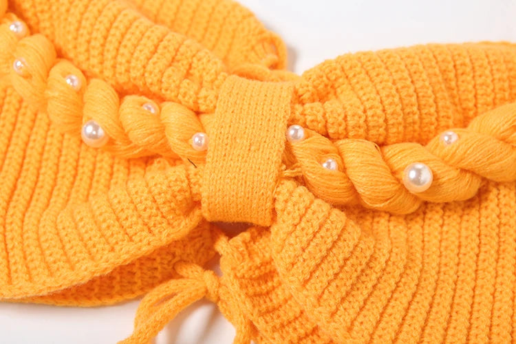 Vacation Women 2 Piece Set Summer Pearl Plait Halter Shirring Camisole+Zip Peach Hip Skirts Matching Crochet Clubwear