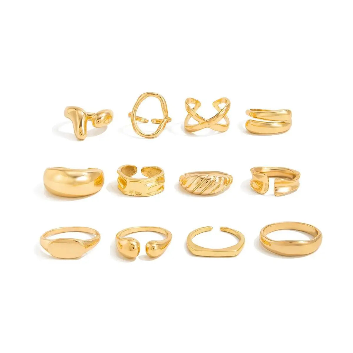 12Pcs/Set Creative Irregular Water Drop Open Rings for Women New Trend Vintage Geometric Finger Ring Daily Jewelry Gift