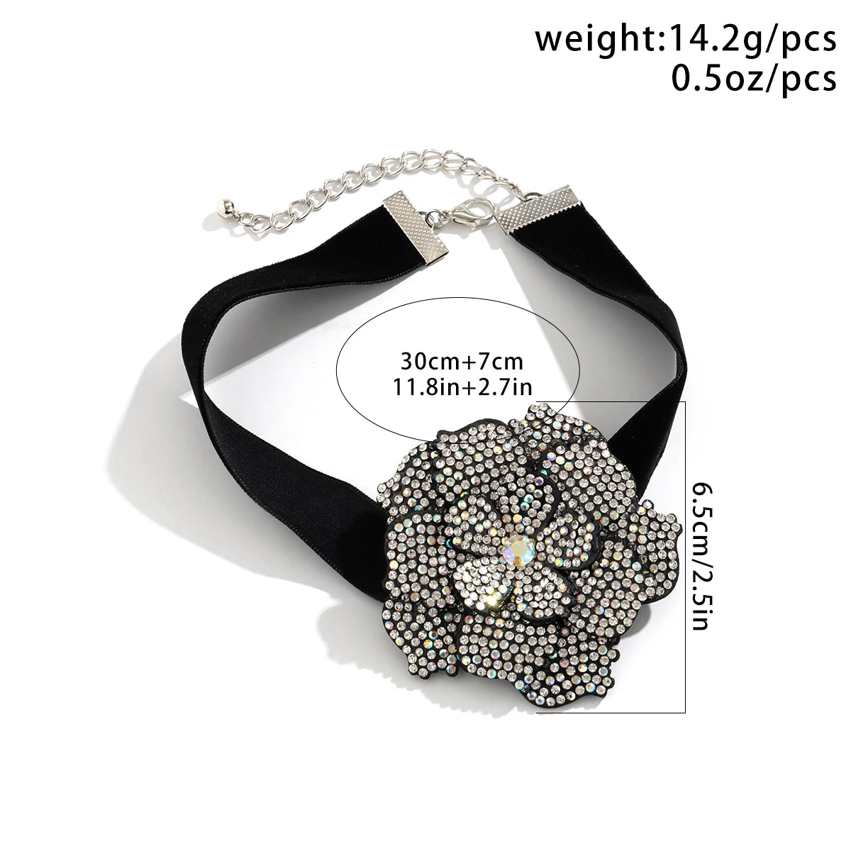 Exaggerated Big Rhinestone Flower Short Choker Necklace for Women Goth Elegant Black Velvet Aesthetic Wed Jewelry Gift