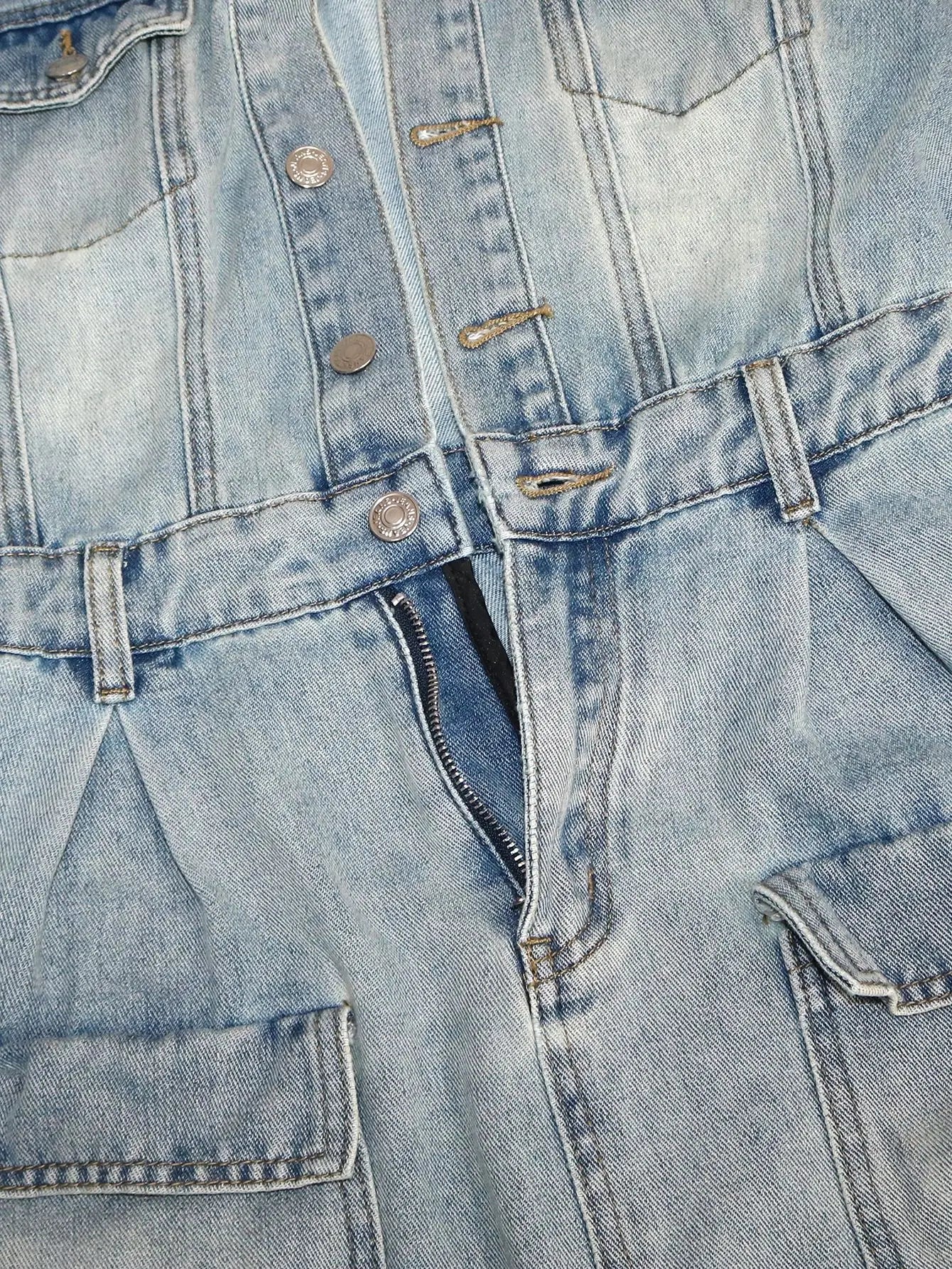 Denim 2Piece Set Women Patchwork Single-Breasted Dress+Zip Metal Trim Leg Sleeve Hottie Trend Street Vintage Outfits